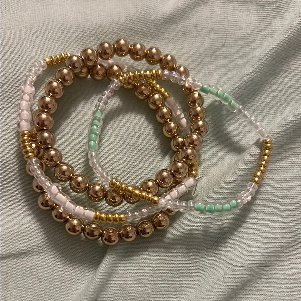 Elegant Gold and Mint Beaded Bracelet Set